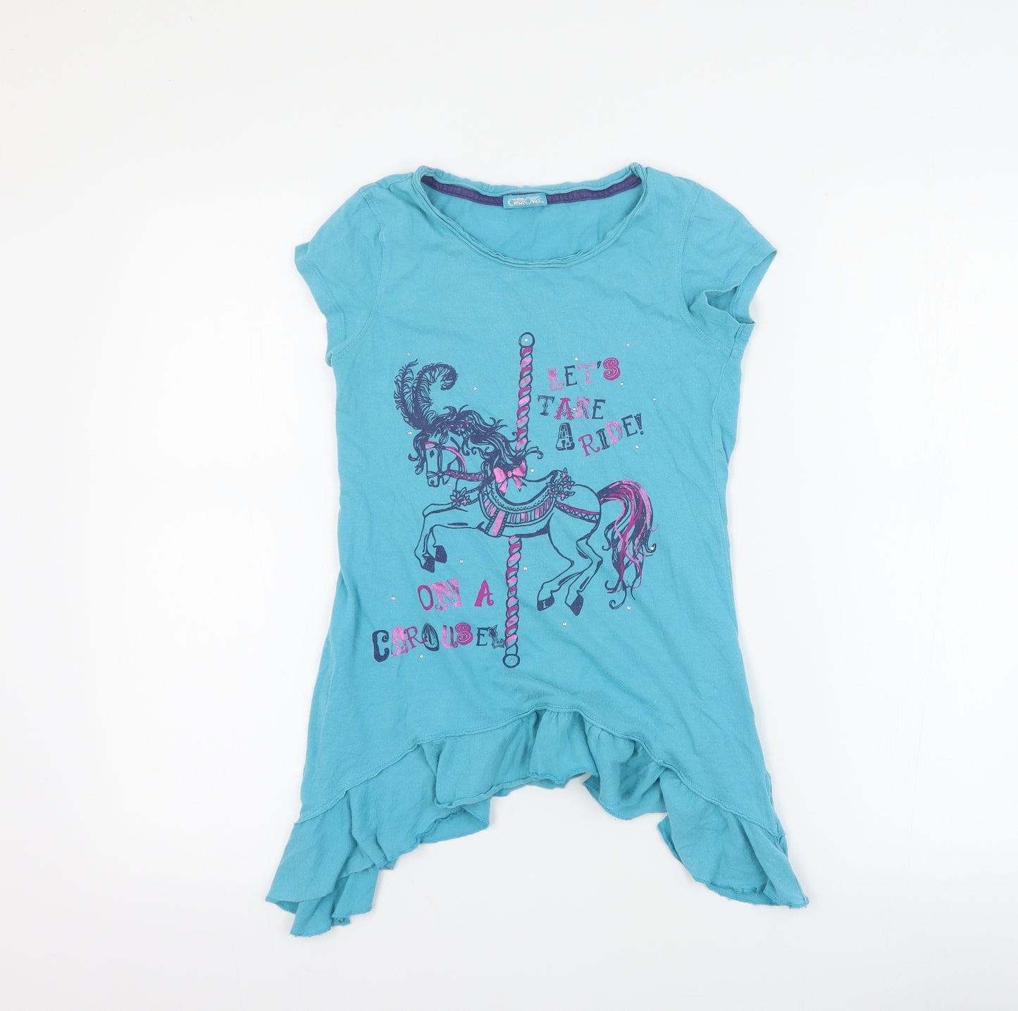Cherokee Girls Blue  100% Cotton Basic T-Shirt Size 9-10 Years Round Neck Pullover