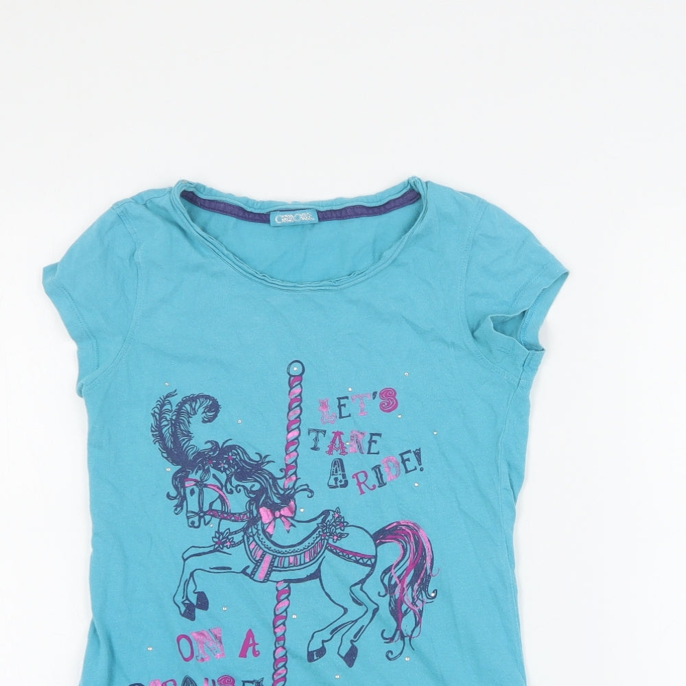 Cherokee Girls Blue  100% Cotton Basic T-Shirt Size 9-10 Years Round Neck Pullover