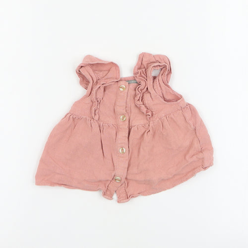 Primark Baby Pink  Viscose Basic Blouse Size 9-12 Months Square Neck Button