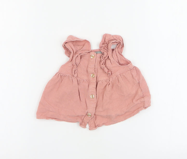 Primark Baby Pink Viscose Basic Blouse Size 9-12 Months Square Neck Button