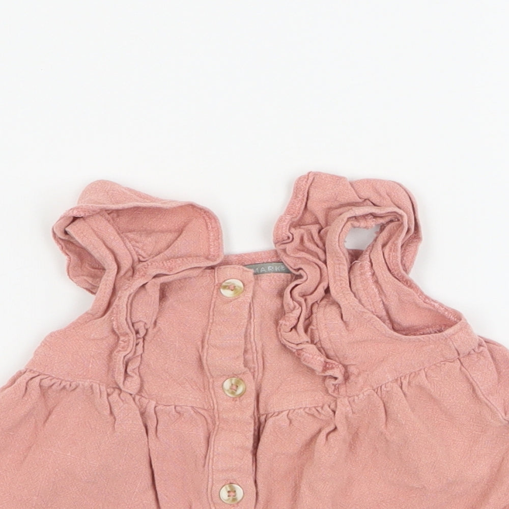 Primark Baby Pink  Viscose Basic Blouse Size 9-12 Months Square Neck Button