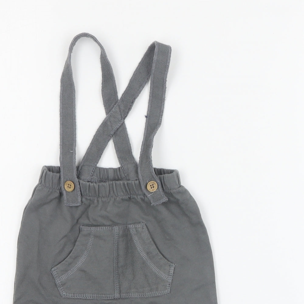 NEXT Baby Grey  100% Cotton Dungaree One-Piece Size 3-6 Months  Button