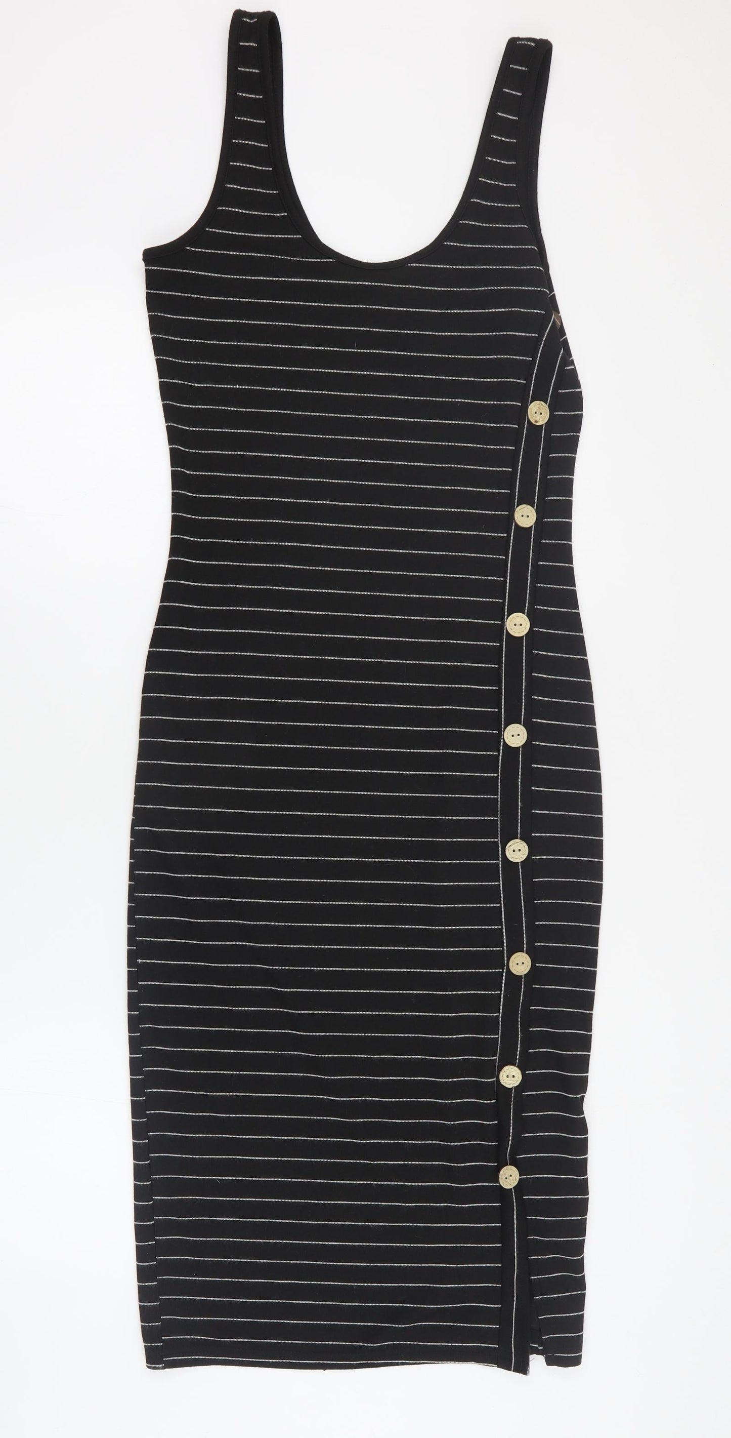 Primark Womens Black Striped Polyester Maxi  Size 10  Round Neck Pullover