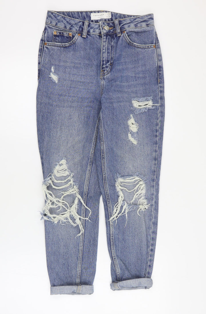 Topshop Womens Blue Cotton Boyfriend Jeans Size 25 in L28 in Regular Zip