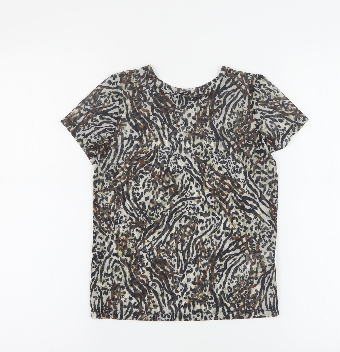NEXT Girls Brown Animal Print Polyester Basic T-Shirt Size 8 Years Round Neck Pullover
