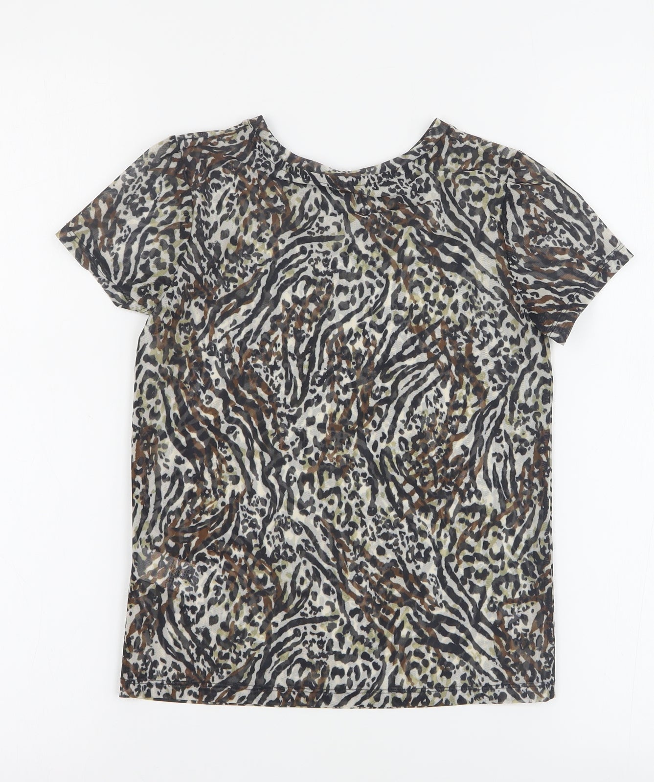 NEXT Girls Brown Animal Print Polyester Basic T-Shirt Size 8 Years Round Neck Pullover