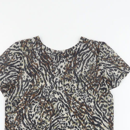 NEXT Girls Brown Animal Print Polyester Basic T-Shirt Size 8 Years Round Neck Pullover