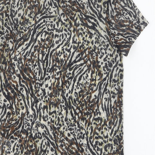 NEXT Girls Brown Animal Print Polyester Basic T-Shirt Size 8 Years Round Neck Pullover