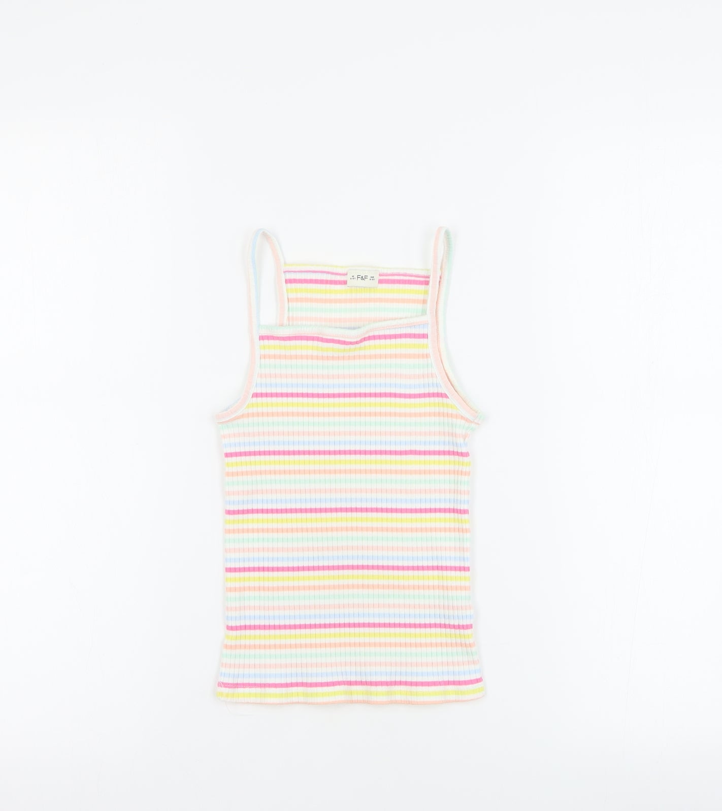 F&F Girls Multicoloured Striped Cotton Basic Tank Size 9-10 Years Square Neck Pullover