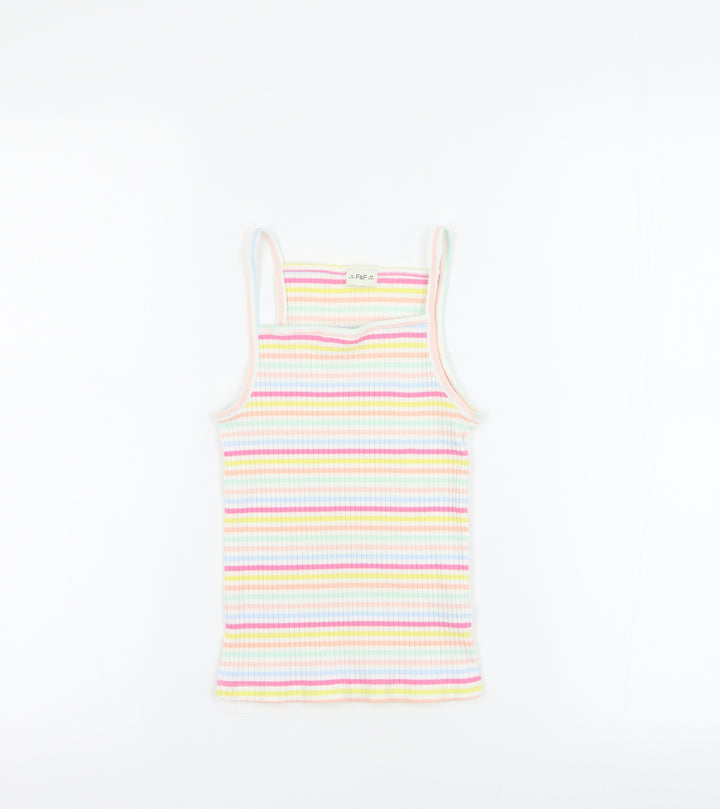 F&F Girls Multicoloured Striped Cotton Basic Tank Size 9-10 Years Square Neck Pullover
