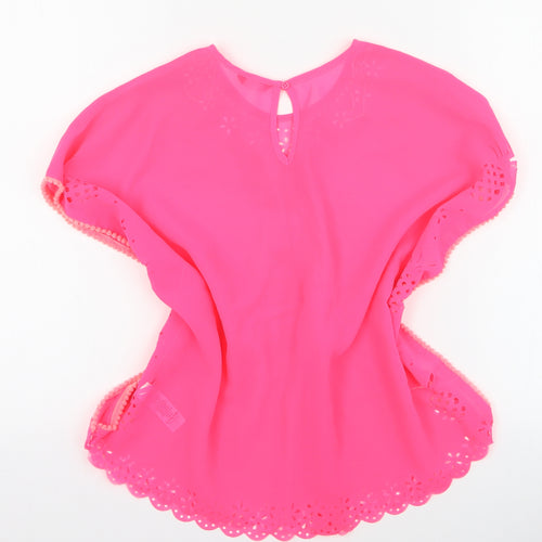 George Girls Pink  100% Polyester Basic Blouse Size S Round Neck Button - Beach cover up