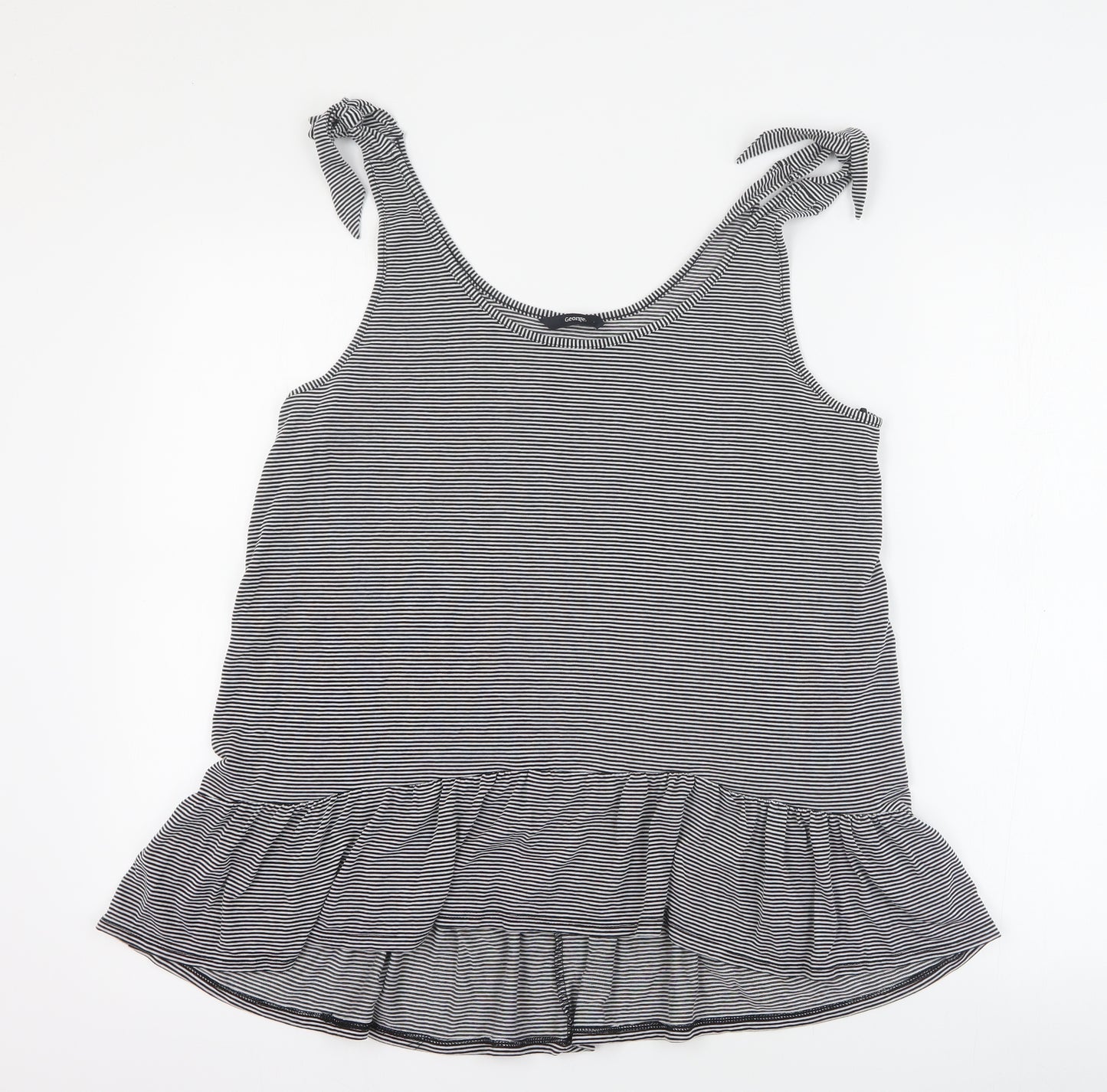George Womens Black Striped Viscose Basic Tank Size 16 Round Neck