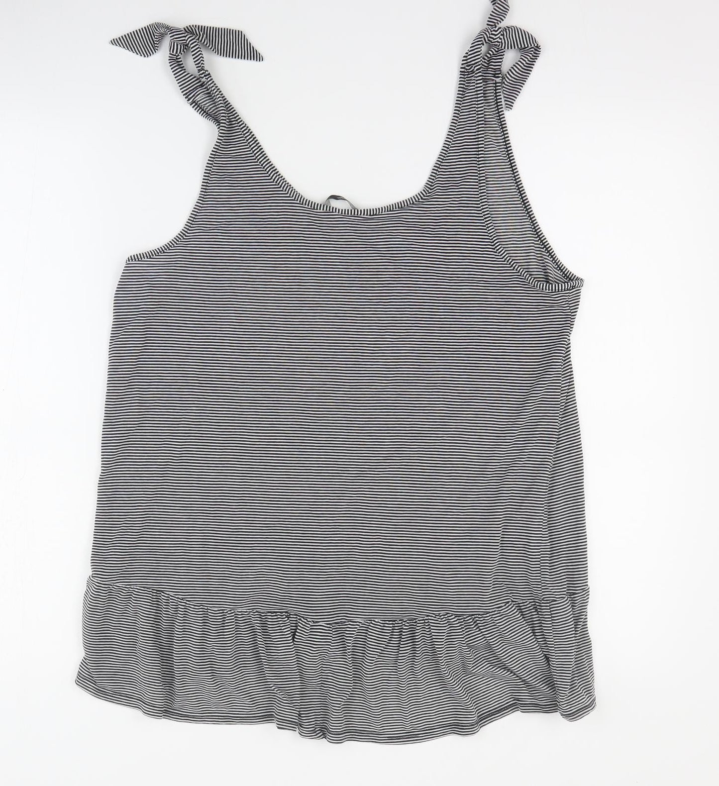 George Womens Black Striped Viscose Basic Tank Size 16 Round Neck