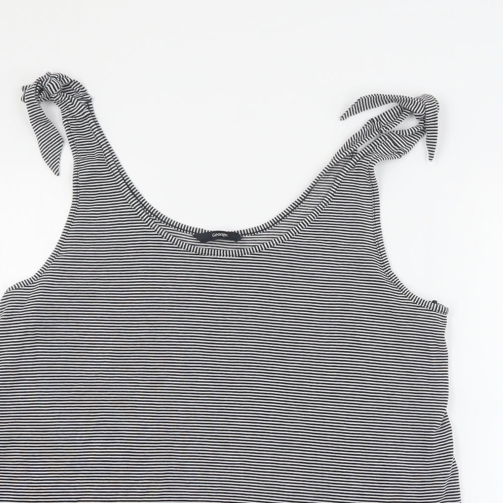 George Womens Black Striped Viscose Basic Tank Size 16 Round Neck