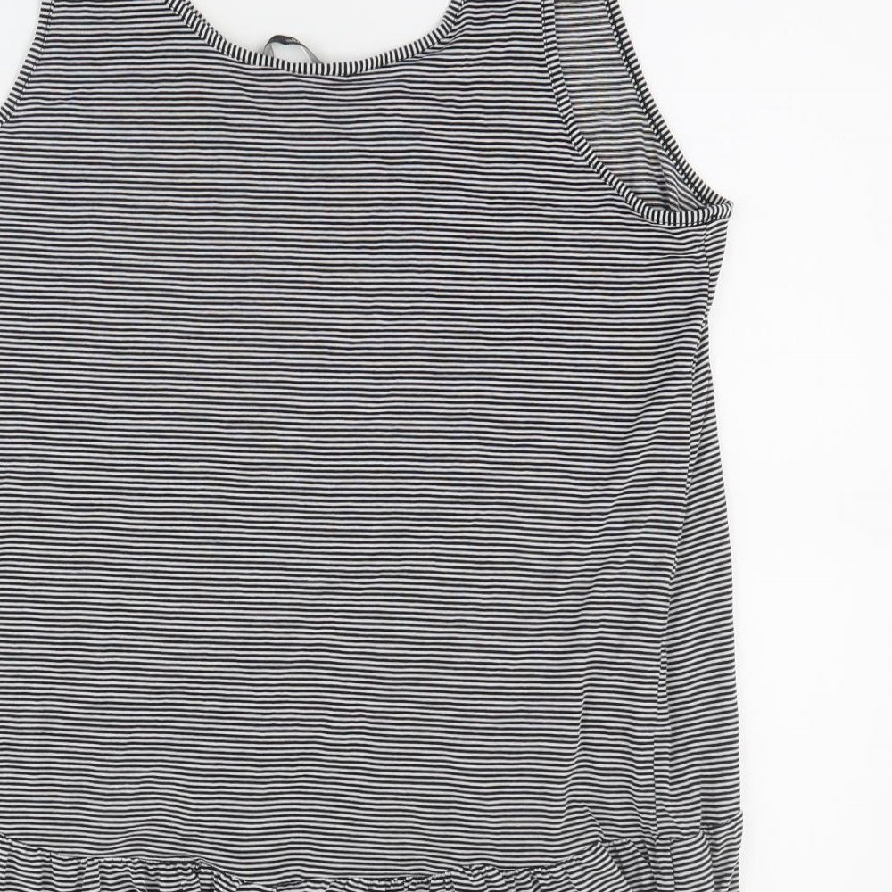 George Womens Black Striped Viscose Basic Tank Size 16 Round Neck