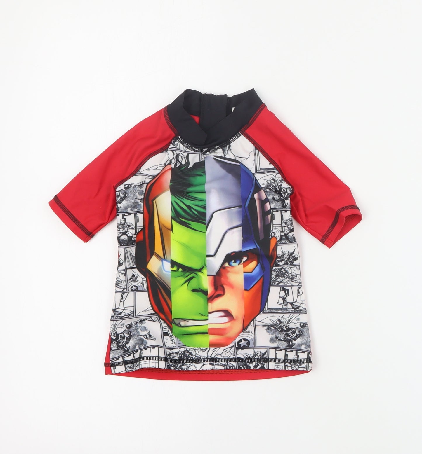 Marvel Boys Red  Polyester Basic T-Shirt Size 2-3 Years High Neck Zip - Swim top