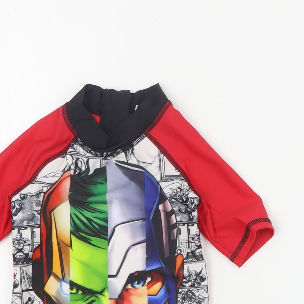 Marvel Boys Red  Polyester Basic T-Shirt Size 2-3 Years High Neck Zip - Swim top