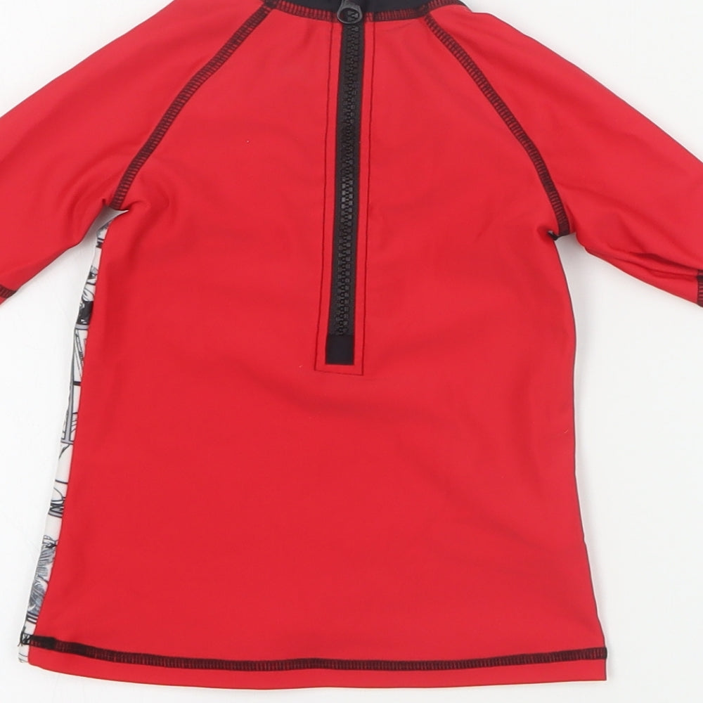 Marvel Boys Red  Polyester Basic T-Shirt Size 2-3 Years High Neck Zip - Swim top