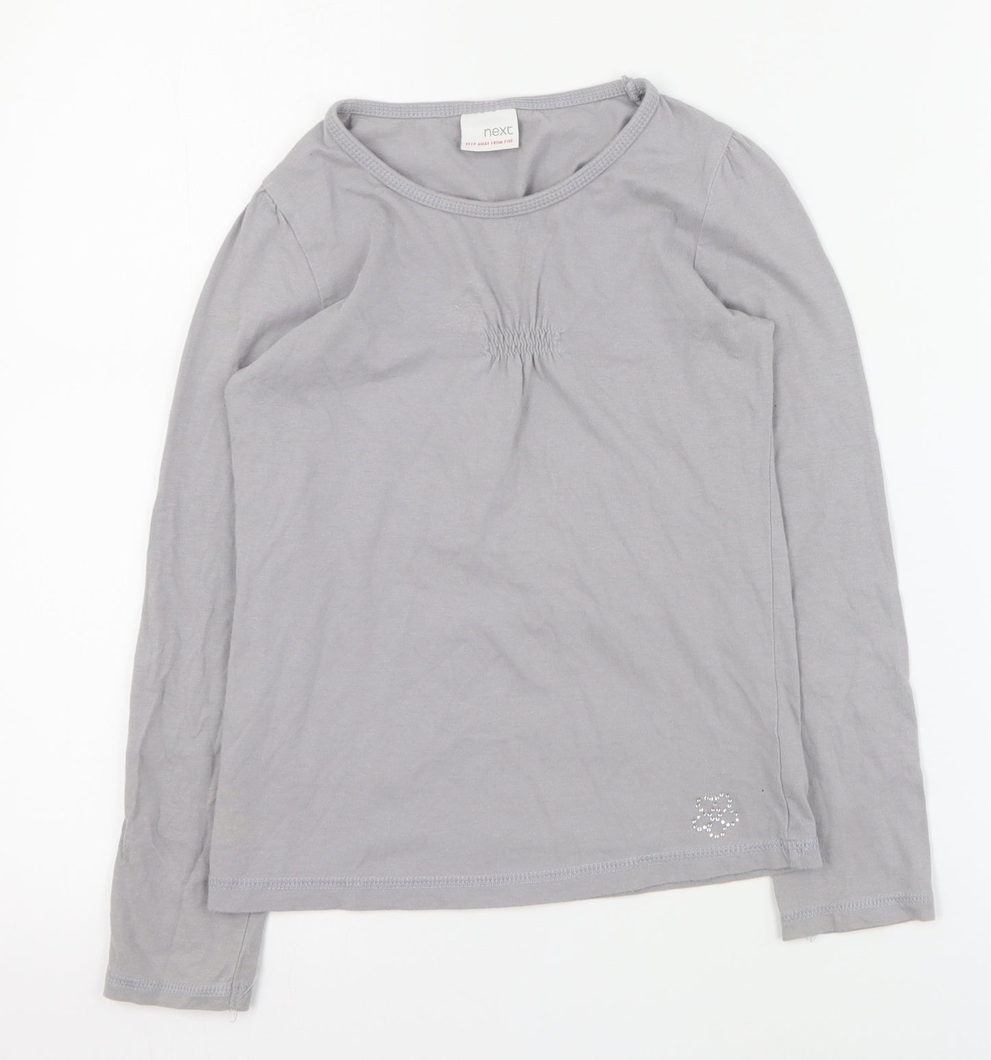 NEXT Girls Grey  100% Cotton Basic T-Shirt Size 8 Years Crew Neck Pullover