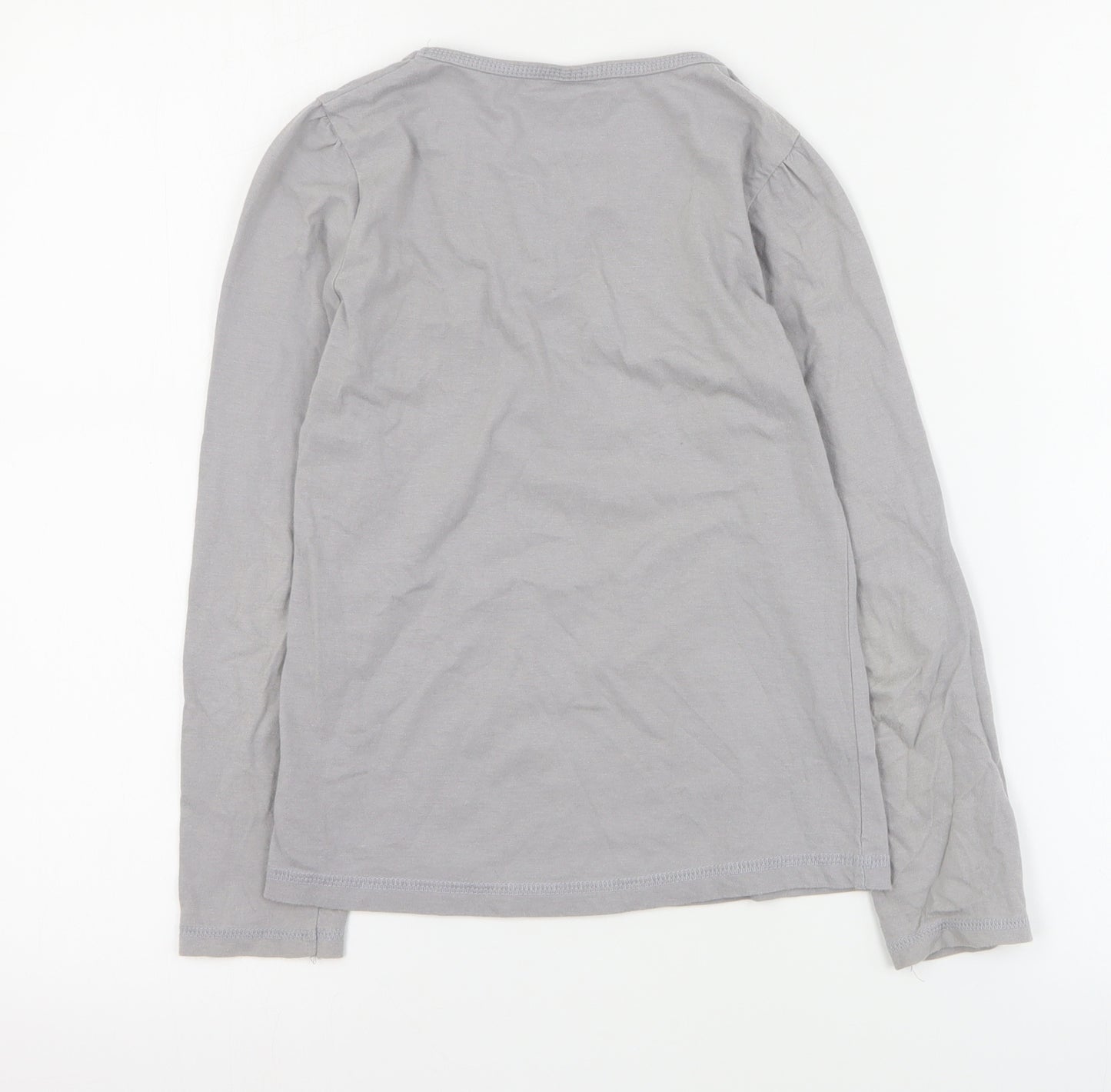 NEXT Girls Grey  100% Cotton Basic T-Shirt Size 8 Years Crew Neck Pullover