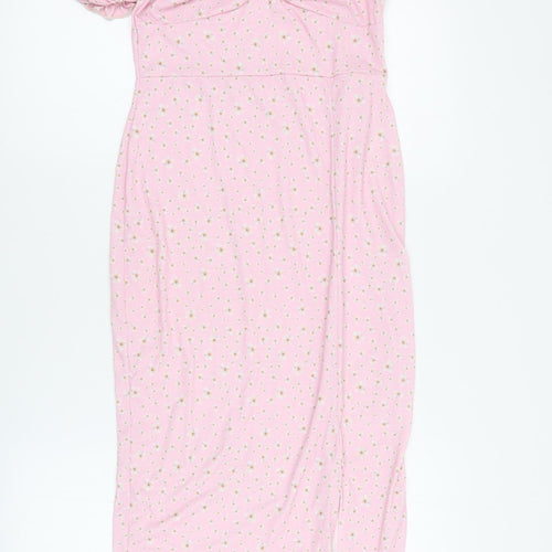 Pink Vanilla Womens Pink Floral Polyester Bodycon  Size 10  Square Neck Pullover