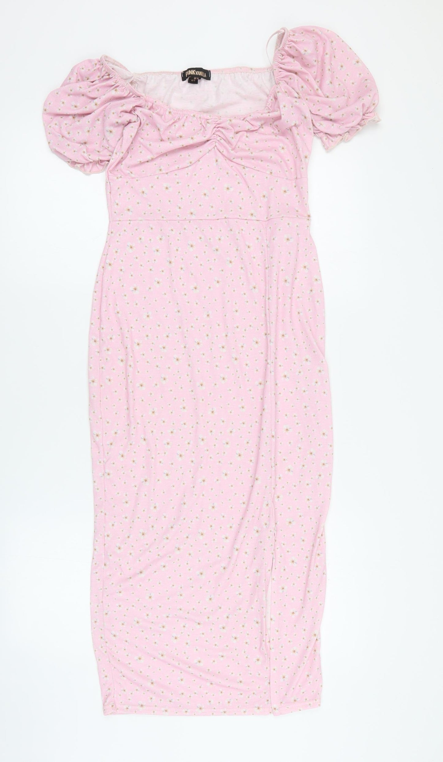 Pink Vanilla Womens Pink Floral Polyester Bodycon  Size 10  Square Neck Pullover