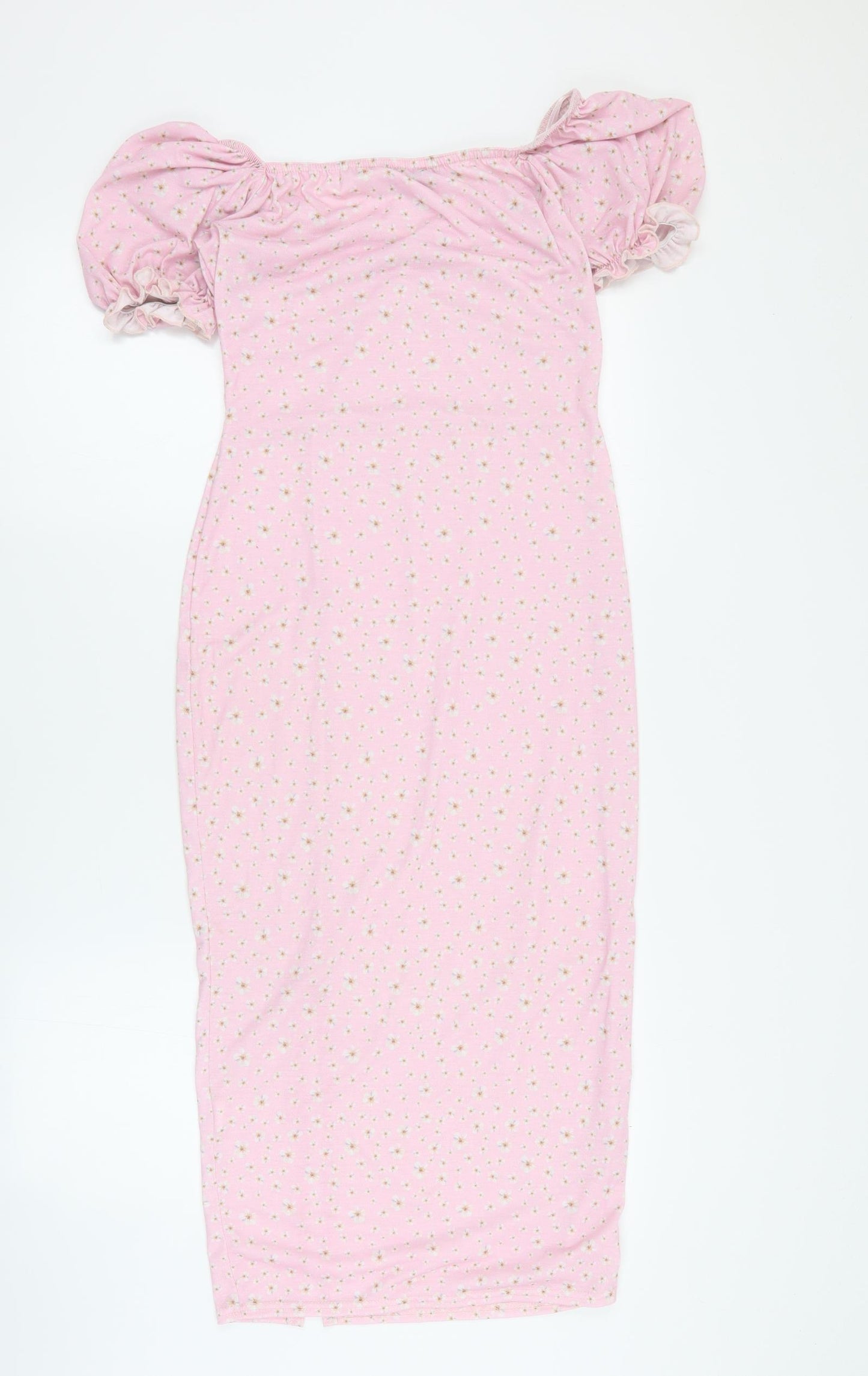 Pink Vanilla Womens Pink Floral Polyester Bodycon  Size 10  Square Neck Pullover