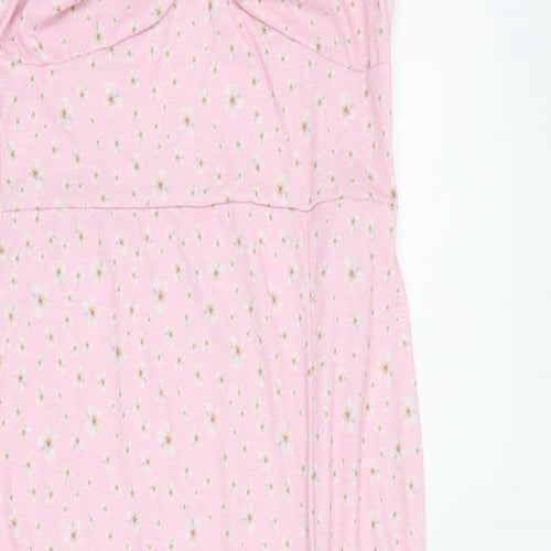 Pink Vanilla Womens Pink Floral Polyester Bodycon  Size 10  Square Neck Pullover