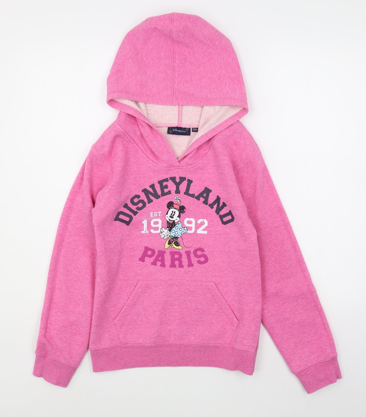 Disneyland Paris Girls Pink  Cotton Pullover Hoodie Size 12 Years  Pullover
