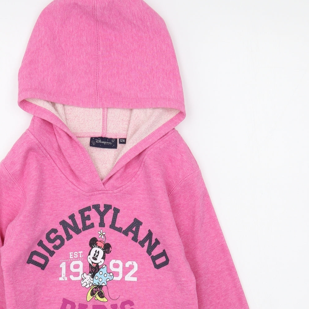 Disneyland Paris Girls Pink  Cotton Pullover Hoodie Size 12 Years  Pullover