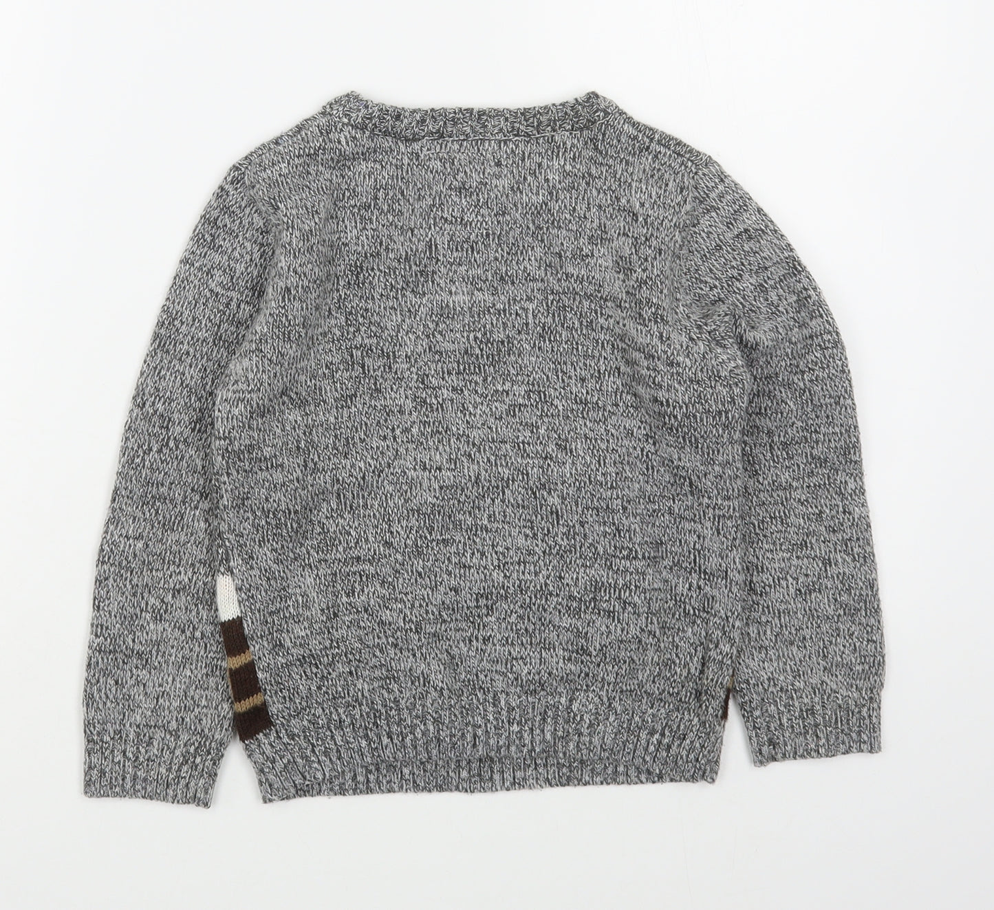 F&F Boys Grey Round Neck  Acrylic Pullover Jumper Size 5-6 Years  Pullover - Christmas