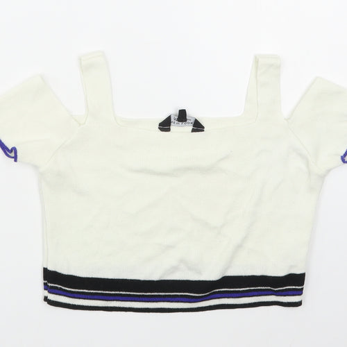 New Look Girls White Square Neck  Cotton Pullover Jumper Size 9 Years  Pullover - Cropped