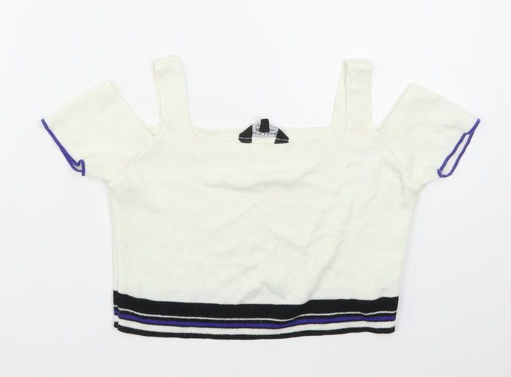 New Look Girls White Square Neck  Cotton Pullover Jumper Size 9 Years  Pullover - Cropped