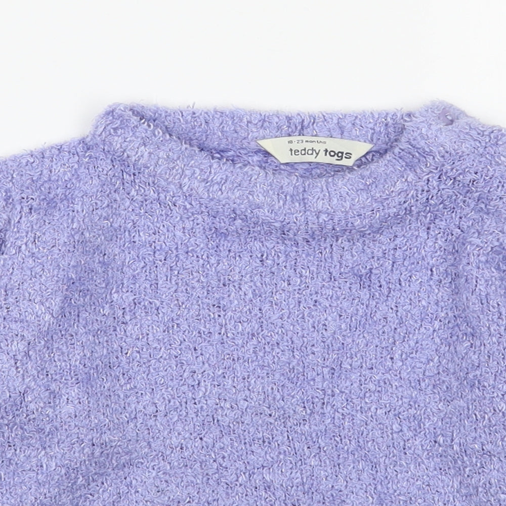 Teddy Togs Girls Purple  Acrylic Pullover Jumper Size 18-24 Months  Button