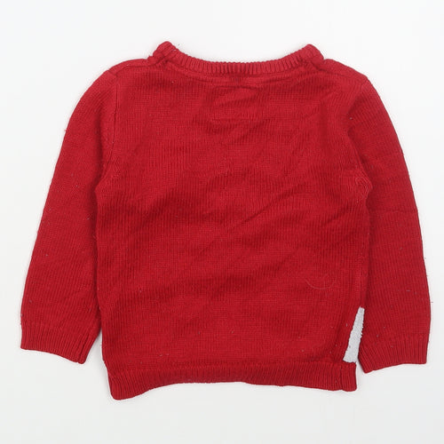 Primark Girls Red Round Neck  Acrylic Pullover Jumper Size 3-4 Years  Pullover - Cheristmas