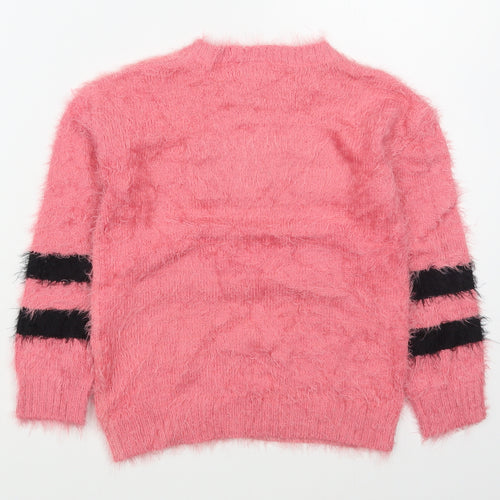 Matalan Girls Pink Round Neck  Polyamide Pullover Jumper Size 7 Years  Pullover