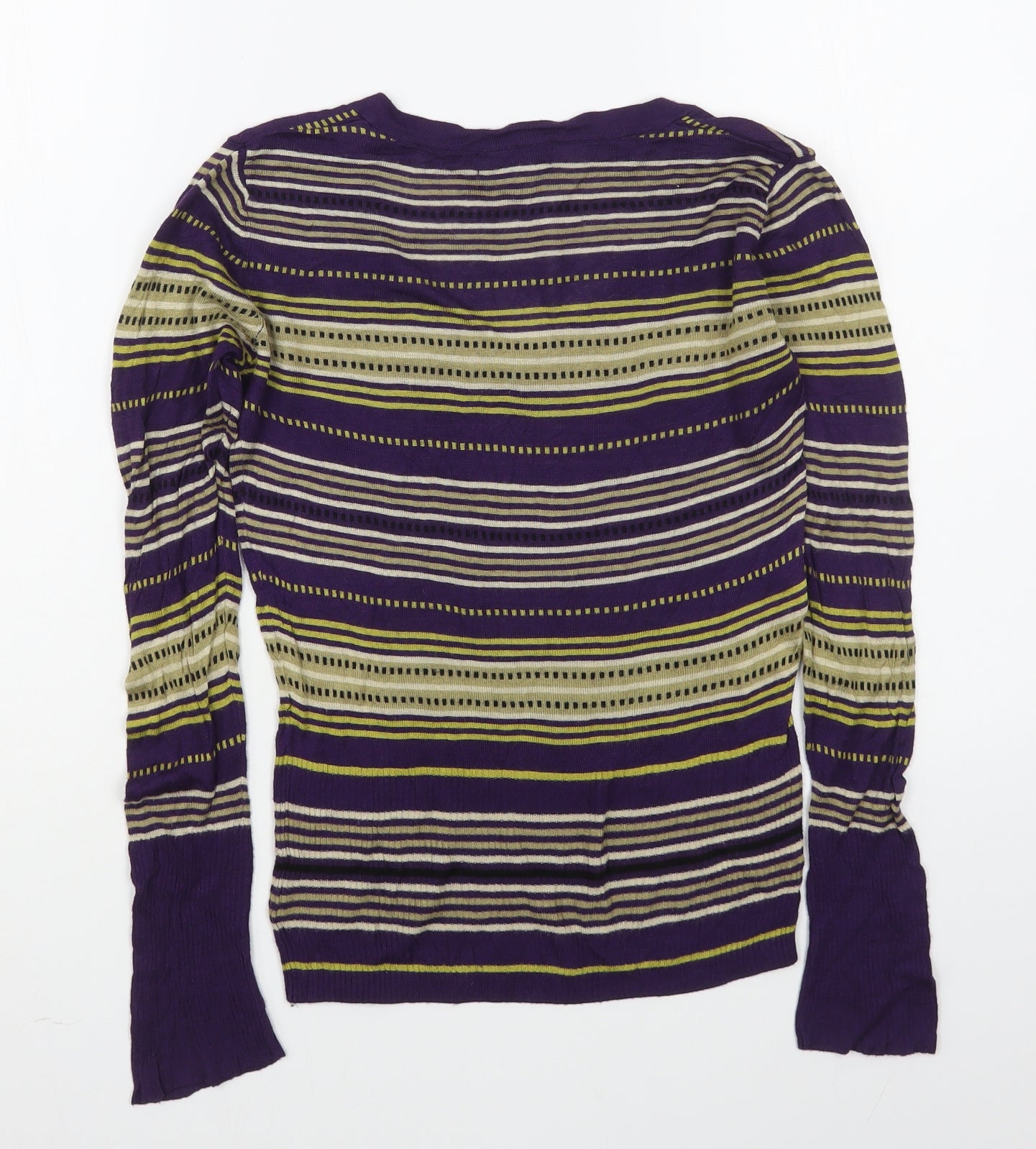 NEXT Womens Multicoloured V-Neck Striped Viscose Pullover Jumper Size 6