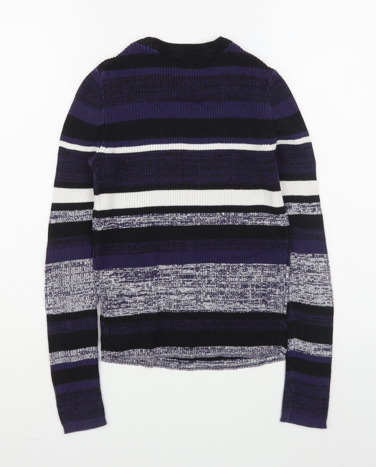 New Look Womens Blue Round Neck Striped Cotton Pullover Jumper Size 8