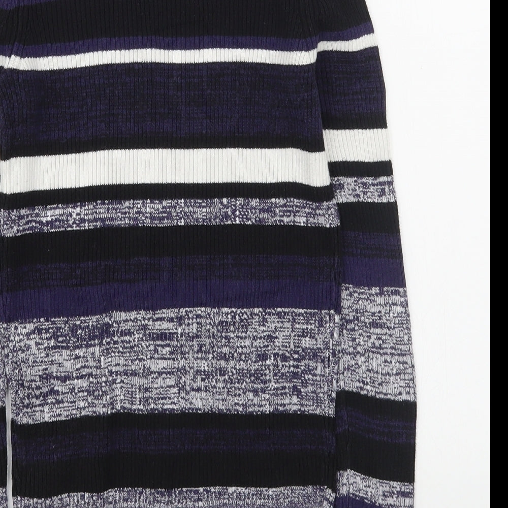 New Look Womens Blue Round Neck Striped Cotton Pullover Jumper Size 8