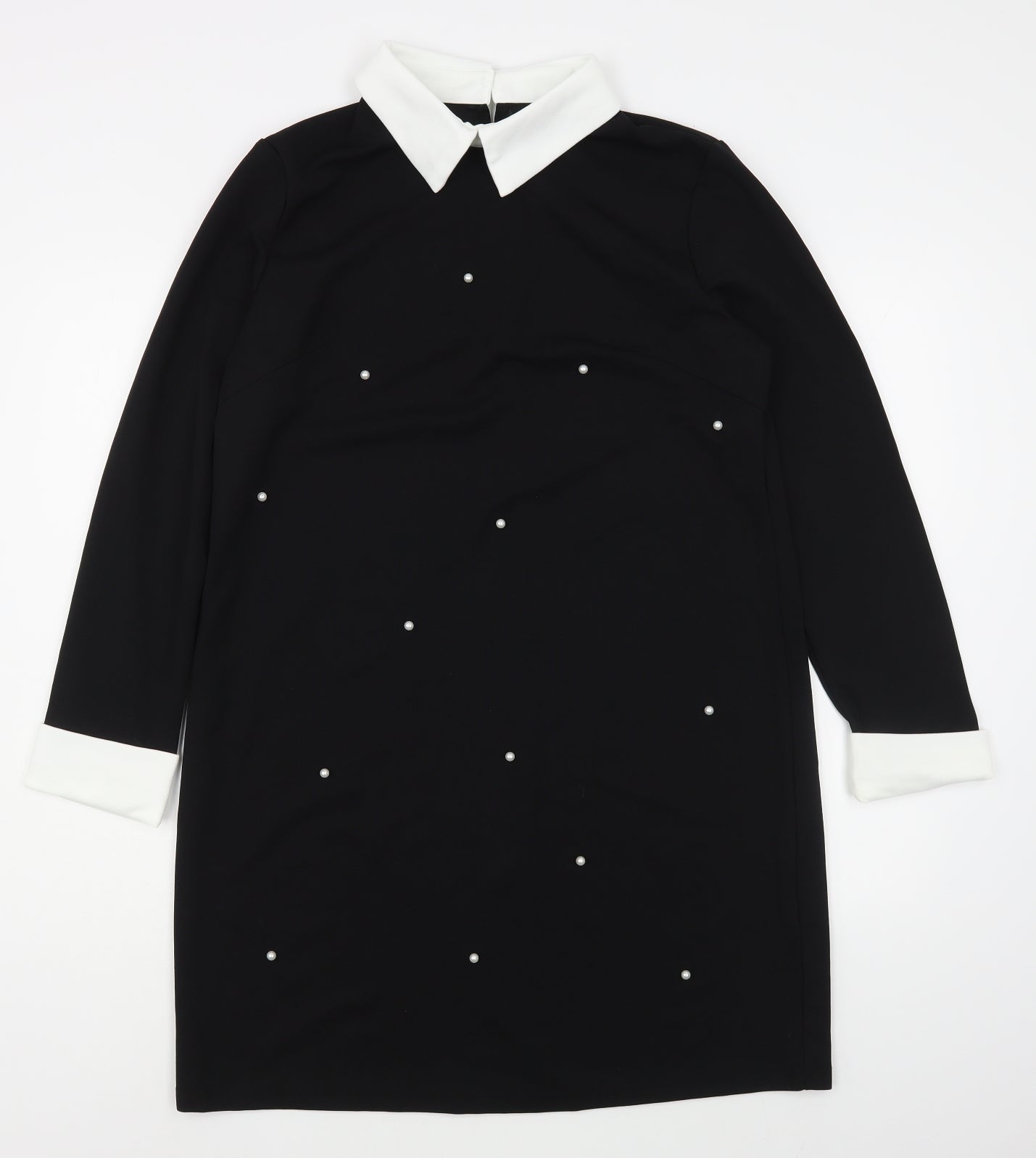 SheIn Womens Black  Polyester A-Line  Size L  Collared Button