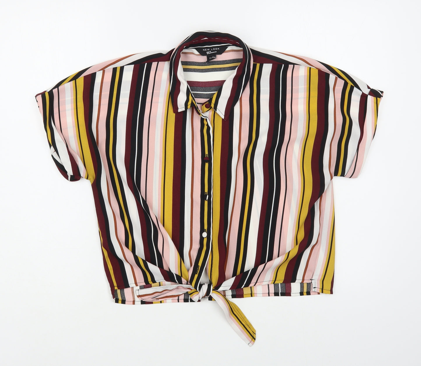 New Look Girls Multicoloured Striped Polyester Basic Button-Up Size 14 Years Collared Button