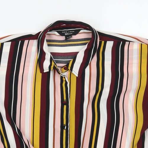 New Look Girls Multicoloured Striped Polyester Basic Button-Up Size 14 Years Collared Button
