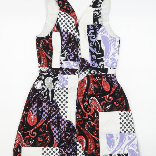 Topshop Womens Multicoloured Geometric Cotton Sheath  Size 12  Sweetheart Zip