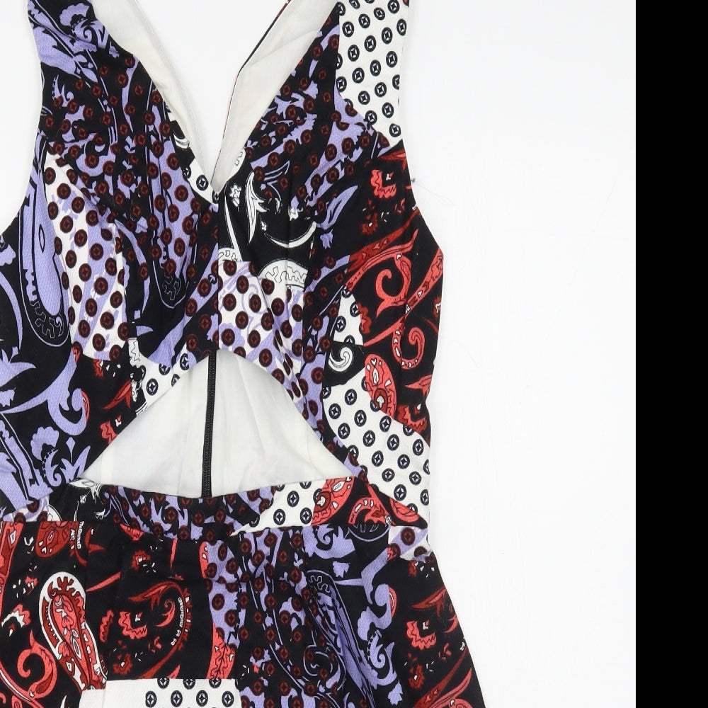 Topshop Womens Multicoloured Geometric Cotton Sheath  Size 12  Sweetheart Zip