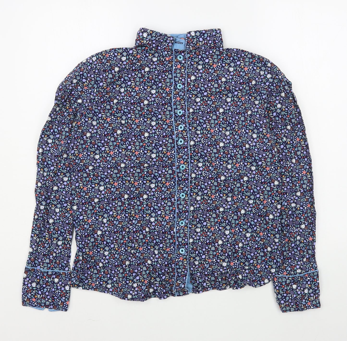 Grenouille Womens Blue Floral Cotton Basic Button-Up Size 12 Collared