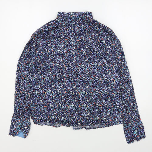Grenouille Womens Blue Floral Cotton Basic Button-Up Size 12 Collared