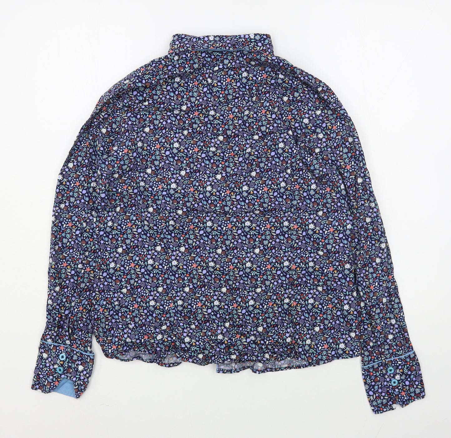 Grenouille Womens Blue Floral Cotton Basic Button-Up Size 12 Collared