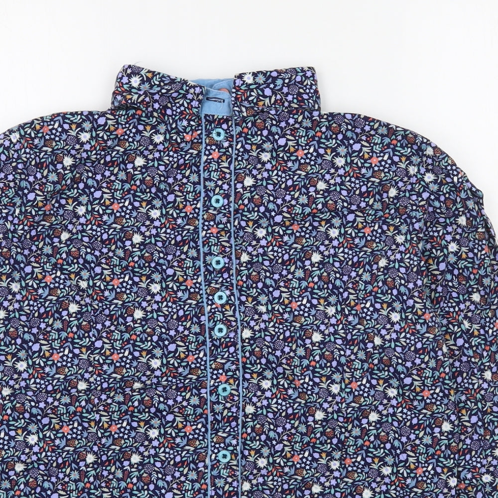 Grenouille Womens Blue Floral Cotton Basic Button-Up Size 12 Collared