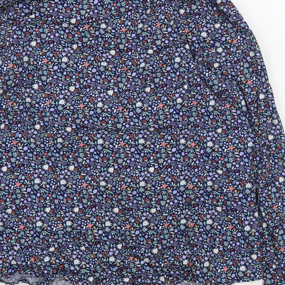 Grenouille Womens Blue Floral Cotton Basic Button-Up Size 12 Collared