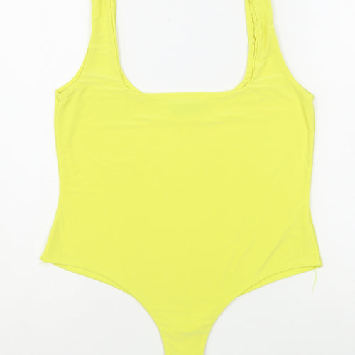 PRETTYLITTLETHING Womens Yellow  Polyester Bodysuit One-Piece Size 14  Button